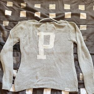 PINK Victoria's Secret Light Gray Knit Sweater with White 'P'
